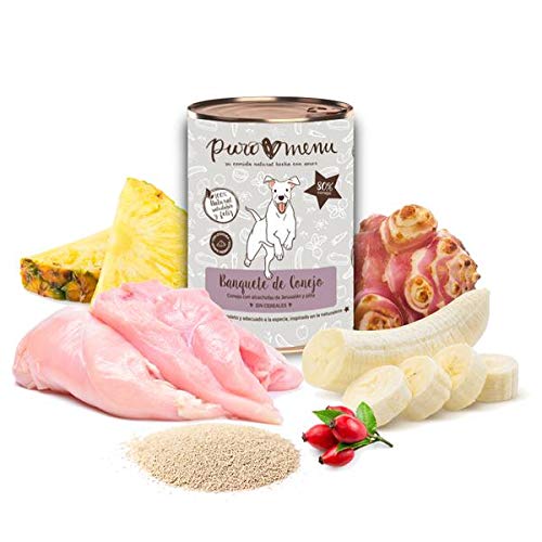 Comida húmeda para Perros (12x400g) | con 80% de Carne de Conejo | Sin Cereales | Sin Patata | Sin aditivos | Monoproteico | 12 latas de 400g