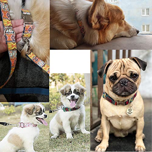 Conjunto Personalizado de Collar de Perro Estilo Bohemio Ajustable Correa Para Mascotas Conjunto de Etiquetas Etiqueta Para Perros Grabado con láser Adecuado Para Perros Grandes, Medianos y Pequeños