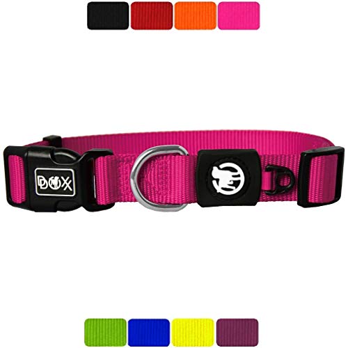 DDOXX Collar Perro Nylon, Ajustable | Diferentes Colores & Tamaños | para Perros Pequeño, Mediano y Grande | Collares Accesorios Gato Cachorro | Rosado Pink, S