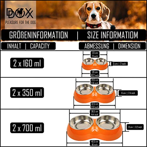 DDOXX Comedero Doble Perro, Antideslizante Tamaños | para Perros Pequeño, Mediano y Grande | Bol Accesorios Acero INOX-Idable Melamina Gato Cachorro | Rosado, 2 x 700 ml