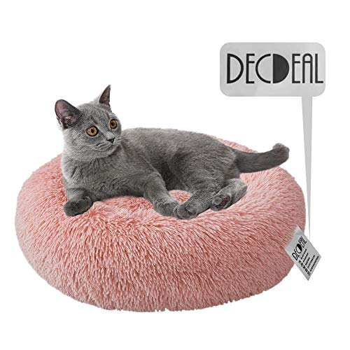 Decdeal Cama de Gato Donut Cama de Mascotas Perros Redonda Cómodo Suave Corto Nido de Donut con una Bola de Sisal para Animales Domésticos Cachorros para Dormir Descansar Invierno