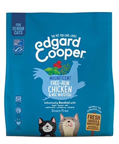 Edgard & Cooper pienso Gatos Senior SIN Cereales. Comida Natural con Pescado Blanco con certificación MSC y Pollo de Corral bajo en Grasas saturadas, 1.75kg. Apto para Gatos esterilizados