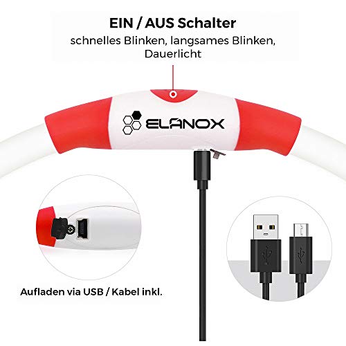 ELANOX - Collar para Perros con luz LED, Recargable, USB, se Puede Cortar