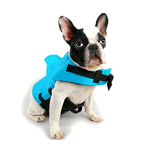 FONLAM Chaleco Salvavidas para Mascotas Chaqueta Chaleco de Seguridad Perro Perrito Ajustable con Aleta de Tirubón Ropa de Baño (M, Azul)