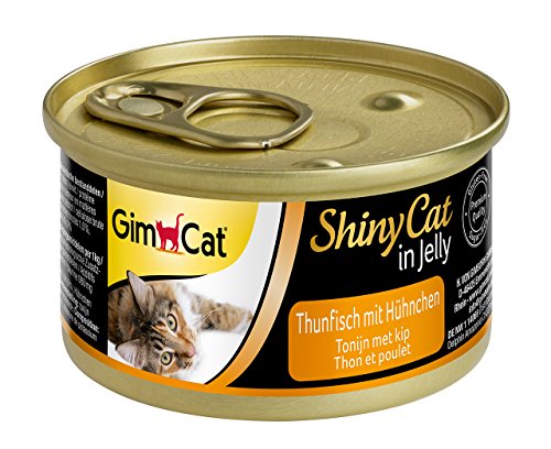 GimCat ShinyCat in Jelly – Comida para gatos con pescado en gelatina para gatos adultos – Atún con pollo – 48 latas (48 x 70 g)