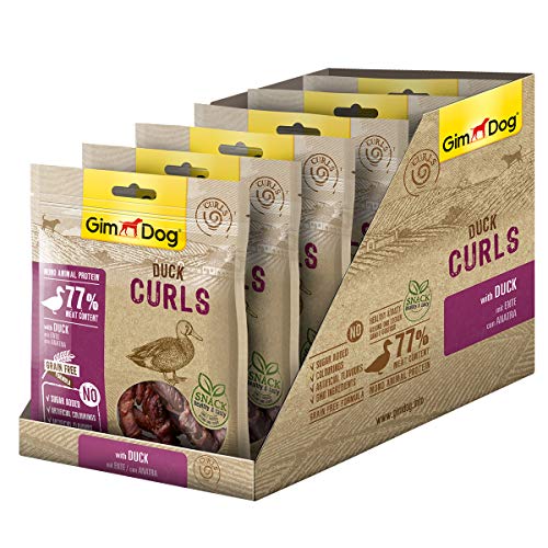 GimDog Curls – Nack de Carne Seca con fórmula sin Cereales y Mono proteína para Perros – 6 Paquetes (6 x 55 g)
