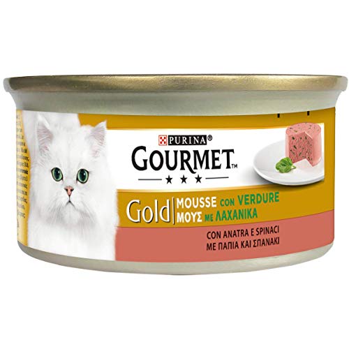 Gourmet Gold Mousse para El Gato, con Pato y un Tocco de Spinaci, 85 g – Pack de 24 Unidades