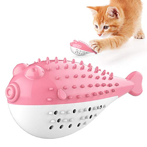 Juguete divertido con forma de pez globo, juguete para mascotas con sonda integrado, material de goma resistente al desgarro, juguete interactivo para gato.