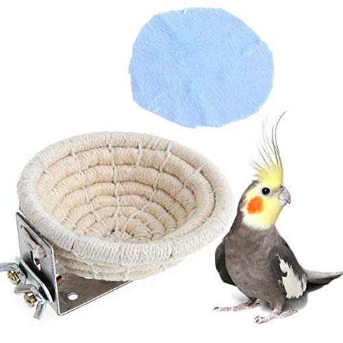 Keersi - Cama nido de algodón hecha a mano para periquitos, loros y pájaros, con soporte incluido