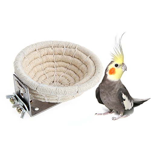 Keersi - Cama nido de algodón hecha a mano para periquitos, loros y pájaros, con soporte incluido