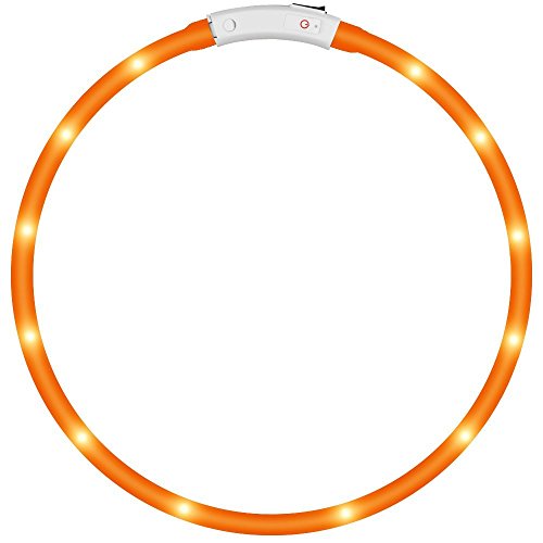 KEKU LED Collar de Perro de Mascota, llevó USB Recargable Collar de Seguridad para Mascotas Impermeable hasta la Longitud de 50 cm (19.5in) Collar de Destello Ajustable (Amarillo)