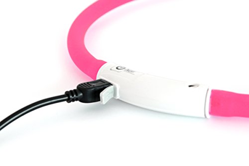 LED USB Silicón Collar luminoso para perros, gatas, mascotas. Recargable vía USB (Tamaño S-L se puede cortar individualmente a 18-65 cm) en rosa de la marca PRECORN