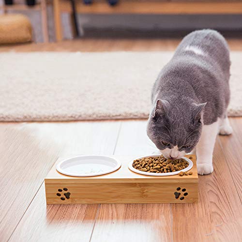 Legendog Tazón para Gatos, Antideslizante comedero para Mascotas tazón para Alimentos para Mascotas con Soporte de bambú para Perros Gatos