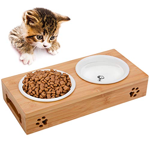 Legendog Tazón para Gatos, Antideslizante comedero para Mascotas tazón para Alimentos para Mascotas con Soporte de bambú para Perros Gatos