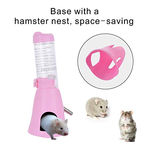 MOACC Hamster Botella de Agua Alimentador Automático Dispensador de Agua para Ratas, Cobayas, Hurones, Conejos, Pequeños Animales, 125ml, Rosa