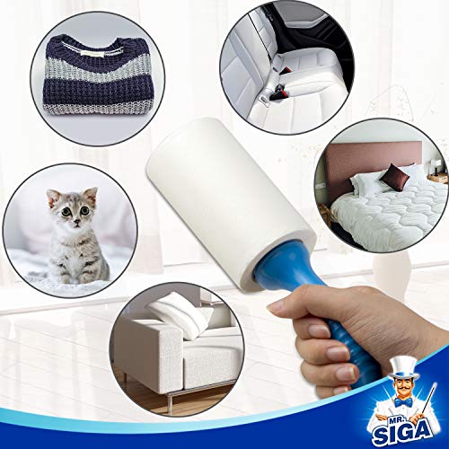 MR.SIGA Removedor de Vello para Mascotas con Rodillo de Pelusa Extra Adhesivo con Hojas fáciles de rasgar, 450 Hojas en Total, Paquete de 5, Azul