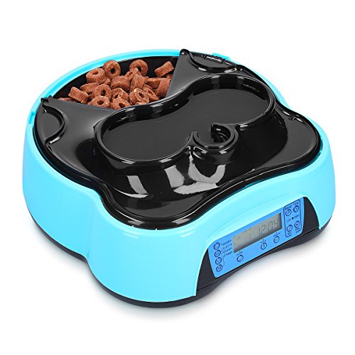 Navaris Dispensador automático de Comida para Perro con Bebedero - Comedero para Perros y Gatos con 4 compartimientos - Dispensador de croquetas