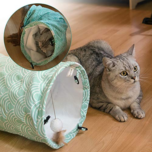 Navaris Túnel para Gatos con Juguetes - Tubo Plegable con Juegos para Hacer Ejercicio - Refugio para Gatos Conejos Cachorros y Otras Mascotas