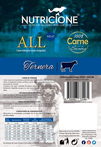 Nutricione Barf Carne de Ternera 9Kg congelada (9 Paquetes de 1Kg)