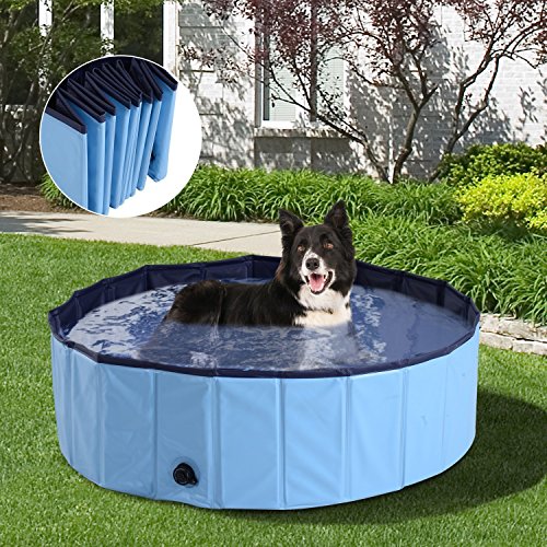 PawHut Bañera para Perros Gatos Plegable Piscina para Mascotas Natación Baño Φ100x30cm Color Azul