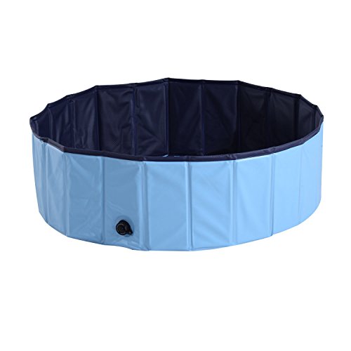 PawHut Bañera para Perros Gatos Plegable Piscina para Mascotas Natación Baño Φ100x30cm Color Azul