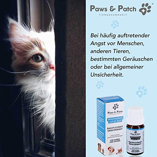 Paws & Patch - Flores de Bach, para perros y gatos, resistencia a la corrosión, tranquilidad vegetal en caso de miedo a las personas, sonidos o animales