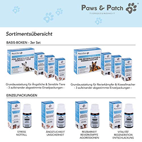 Paws & Patch - Flores de Bach, para perros y gatos, resistencia a la corrosión, tranquilidad vegetal en caso de miedo a las personas, sonidos o animales