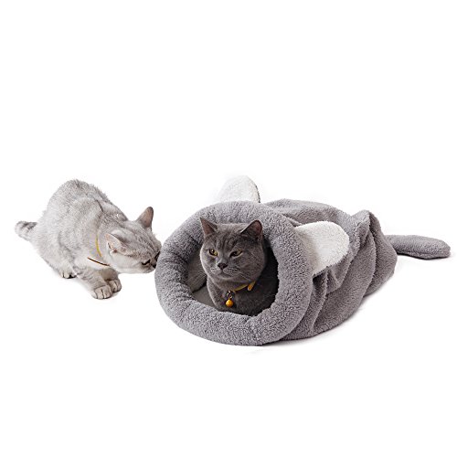 PAWZ Road Gato Bolsa de Dormir Lana Suave Lavable Caliente Camas para Gatos Saco Snuggle Manta Estera para Gatito Perrito Gris
