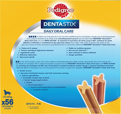 PEDIGREE Dentastix - Friandises pour Moyen Chien, 56 bâtonnets à mâcher pour l'hygiène bucco-dentaire (8 sachets de 7 Sticks)