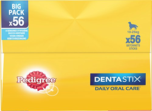PEDIGREE Dentastix - Friandises pour Moyen Chien, 56 bâtonnets à mâcher pour l'hygiène bucco-dentaire (8 sachets de 7 Sticks)