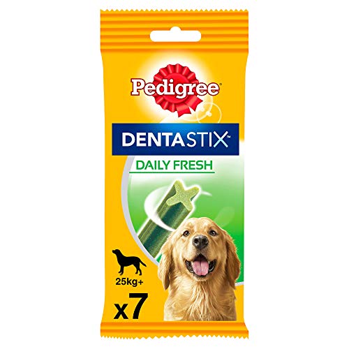 Pedigree Pack de 7 Dentastix Fresh de uso diario para la limpieza dental de los perros y contra mal aliento, para perros grandes (Pack de 10)