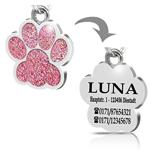 Placa Chapa de identificación Personalizada para Collar Perro Gato Mascota grabada (Rosa)