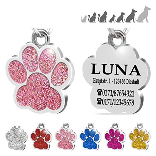 Placa Chapa de identificación Personalizada para Collar Perro Gato Mascota grabada (Rosa)