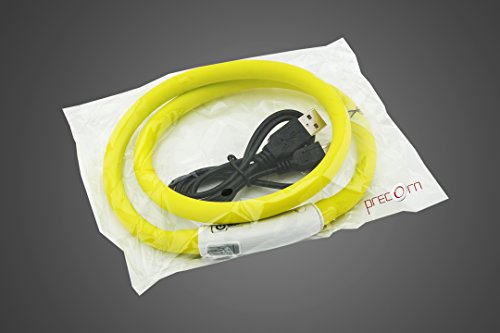 PRECORN LED USB Silicona Collar de Perro Luminoso Amarillo Collar Seguridad Cuello Tubo Recargable