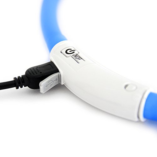 PRECORN LED USB Silicona Collar de Perro Luminoso Azul Collar Seguridad Cuello Tubo Recargable