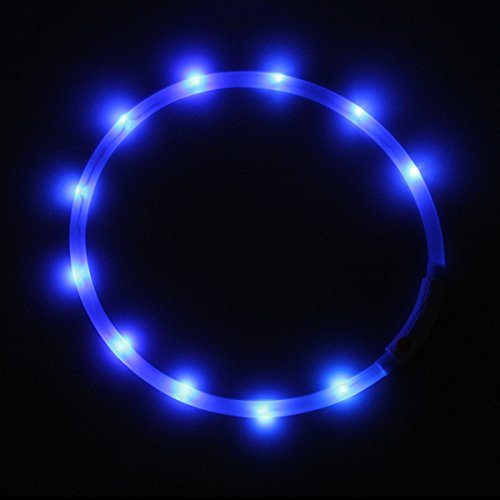 PRECORN LED USB Silicona Collar de Perro Luminoso Azul Collar Seguridad Cuello Tubo Recargable