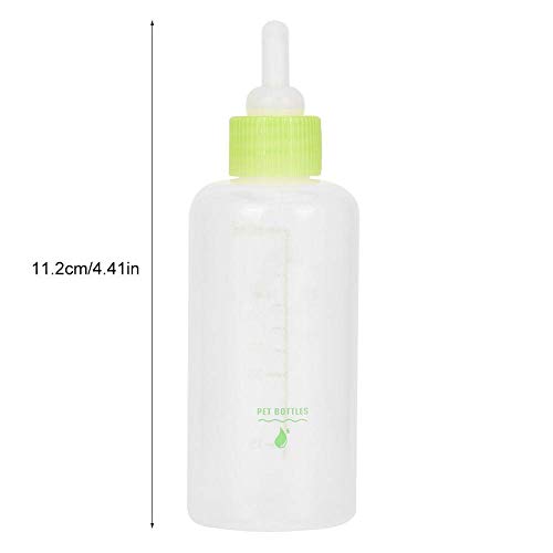 Queta - Botella de silicona de 60 ml para bebés, para recién nacidos, botella para piensos, botella de cría con cepillo para pezones, adecuado para recién nacidos, gatos pequeños y perros
