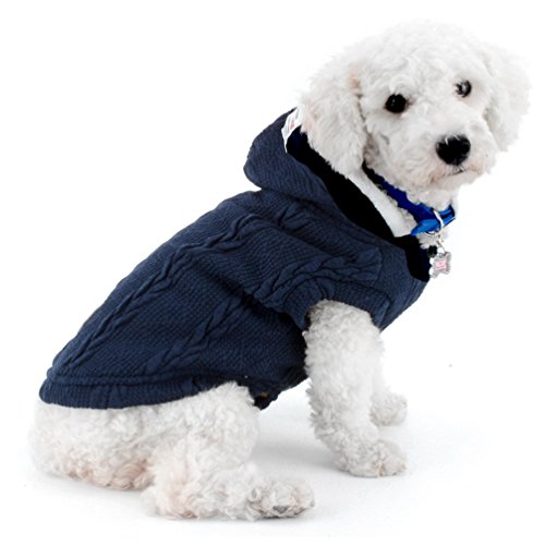 SMALLLEE_LUCKY_STORE Chaqueta de suéter para Perros Chaqueta de Clima frío Chaqueta para Perros con Capucha Chihuahua Ropa de Invierno para Perros pequeños Ropa de Abrigo Azul S