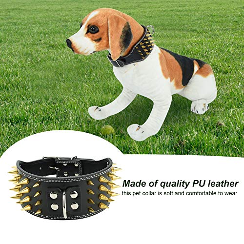 Socialme-EU Collar de Perro con Pinchos Ajustable de Cuero de PU 4 Filas Tachonadas Collares para Mascotas Perro Pitbull Collar de Cuello(Negro L)
