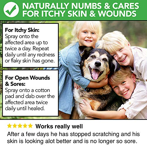Spray completamente natural para el cuidado de la piel con comezón y de heridas para perros y gatos | Alivio de la comezón y cuidado de la piel | Tratar la picazón, la piel agrietada y las heridas