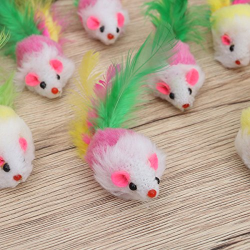Ueetek - Ratones con plumas de arcoíris para juguetes de gatos, 10 unidades