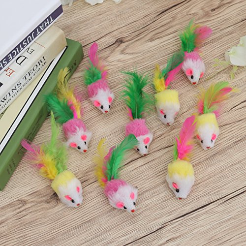 Ueetek - Ratones con plumas de arcoíris para juguetes de gatos, 10 unidades
