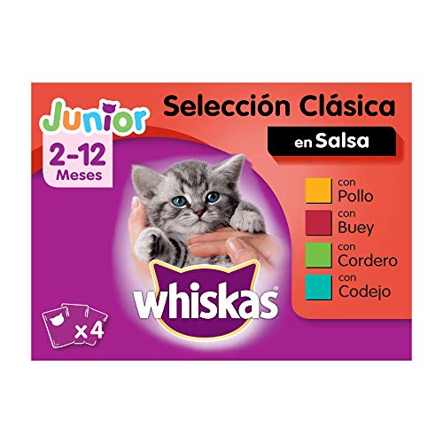 Whiskas Multipack de 4 bolsitas de 100g de selección de carnes para gatos junior (Pack de 13)