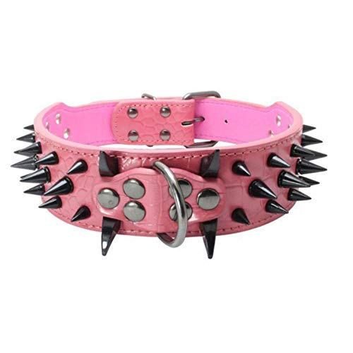 ZEEKYLY Cadena de Perro con Pinchos de Color Rosa Collar de Perro Remache Grande Collar de Mascota Anti-mordida  Cadena de Perro Collar de Mascota Mediano-M