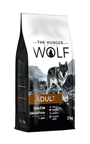 Alimento seco para perros adultos sin cereales, con salmón y patatas, para todas las razas, para perros alérgicos, 3kg