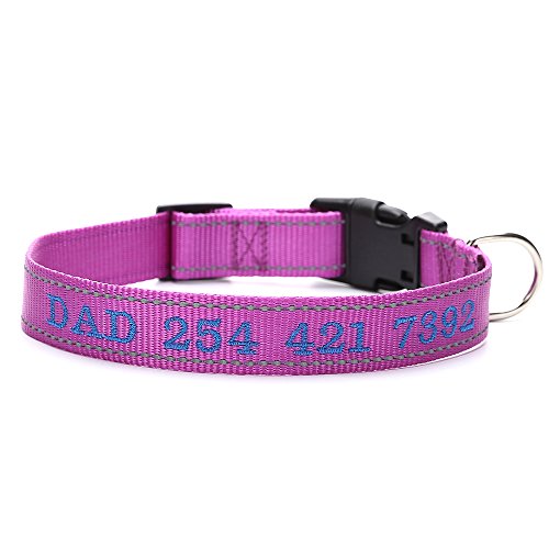 Amakunft Collar reflectante personalizado para perro con nombre, nombre bordado y número de teléfono collar para mascota, collar personalizado para perros