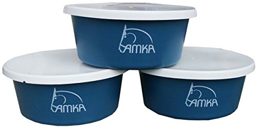 Amesbichler AMKA Cuenco para Cereales Forro Cuenco Fuga 5 l, con tapadera Juego de 3 para Animales, Caballos, Perros, Color: Azul