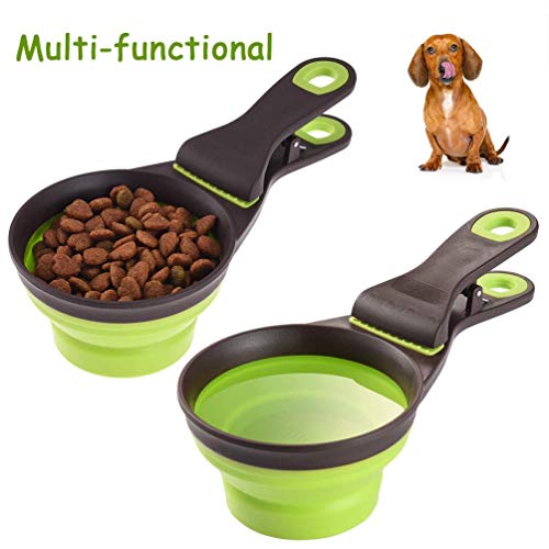 Cuchara 3 en 1 para alimentos, 237 ml Plegable Clip de cuchara medidora de alimentos para mascotas Alimentación de almacenamiento y riego Suministros para el hogar al aire libre, verde 1 taza / 8 oz