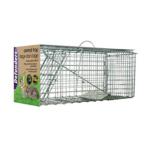 Defenders Animal Trap Cage - (Trampa humana fácil de instalar para conejos, gatos y fauna silvestre de tamaño similar, apta para uso en interiores y exteriores) - Tamaño grande