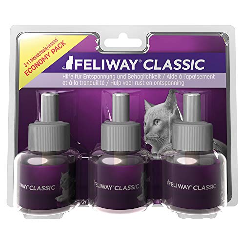 FELIWAY Classic - Antiestrés para gatos - Marcaje con orina, Miedos, Cambios en el entorno, Arañazos Verticales - Pack ahorro 3 recambios 48ml